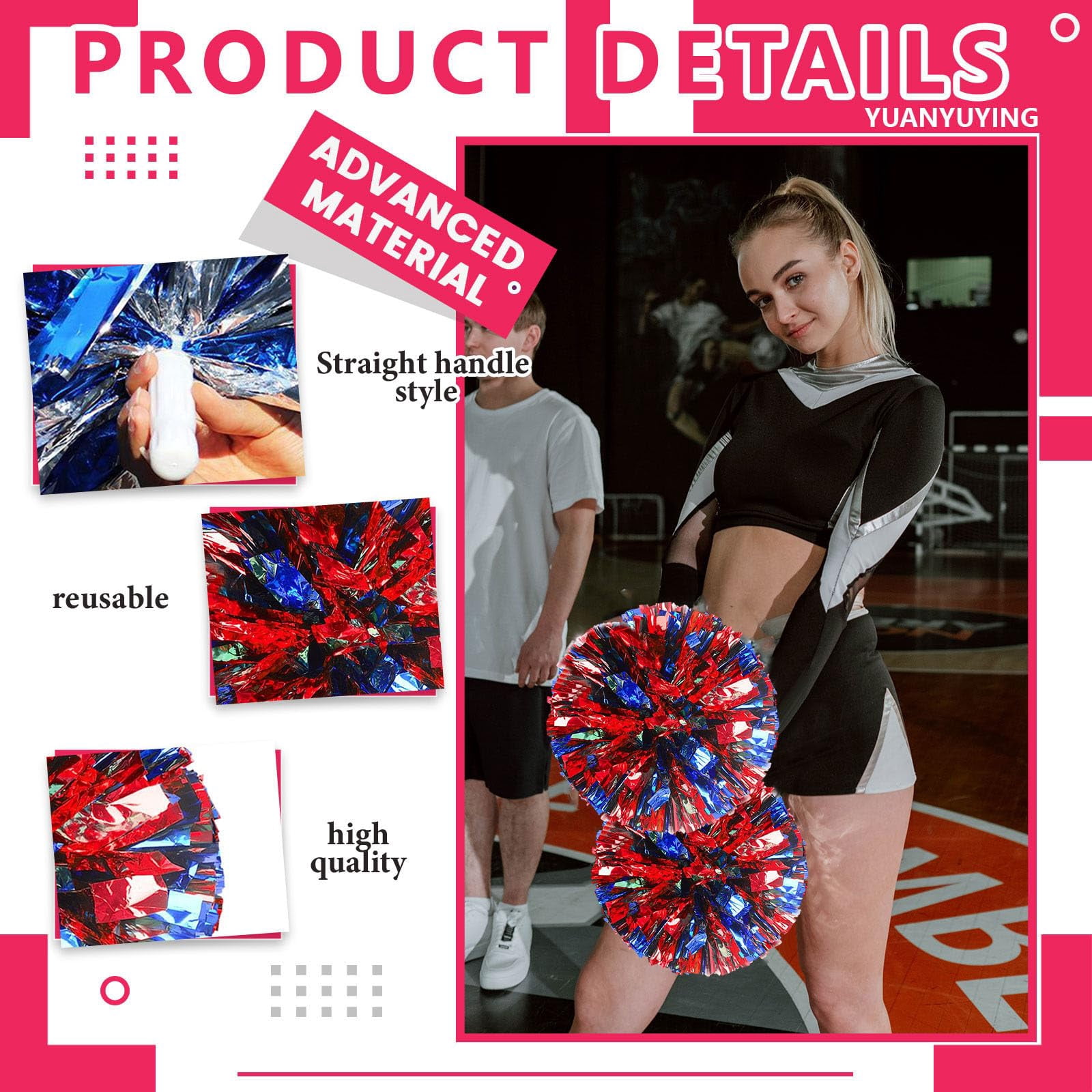 12 Pcs pom poms Cheer,pom poms Cheerleading with Straight Handle Style Cheer Pom Pomsfor Dance, Matches