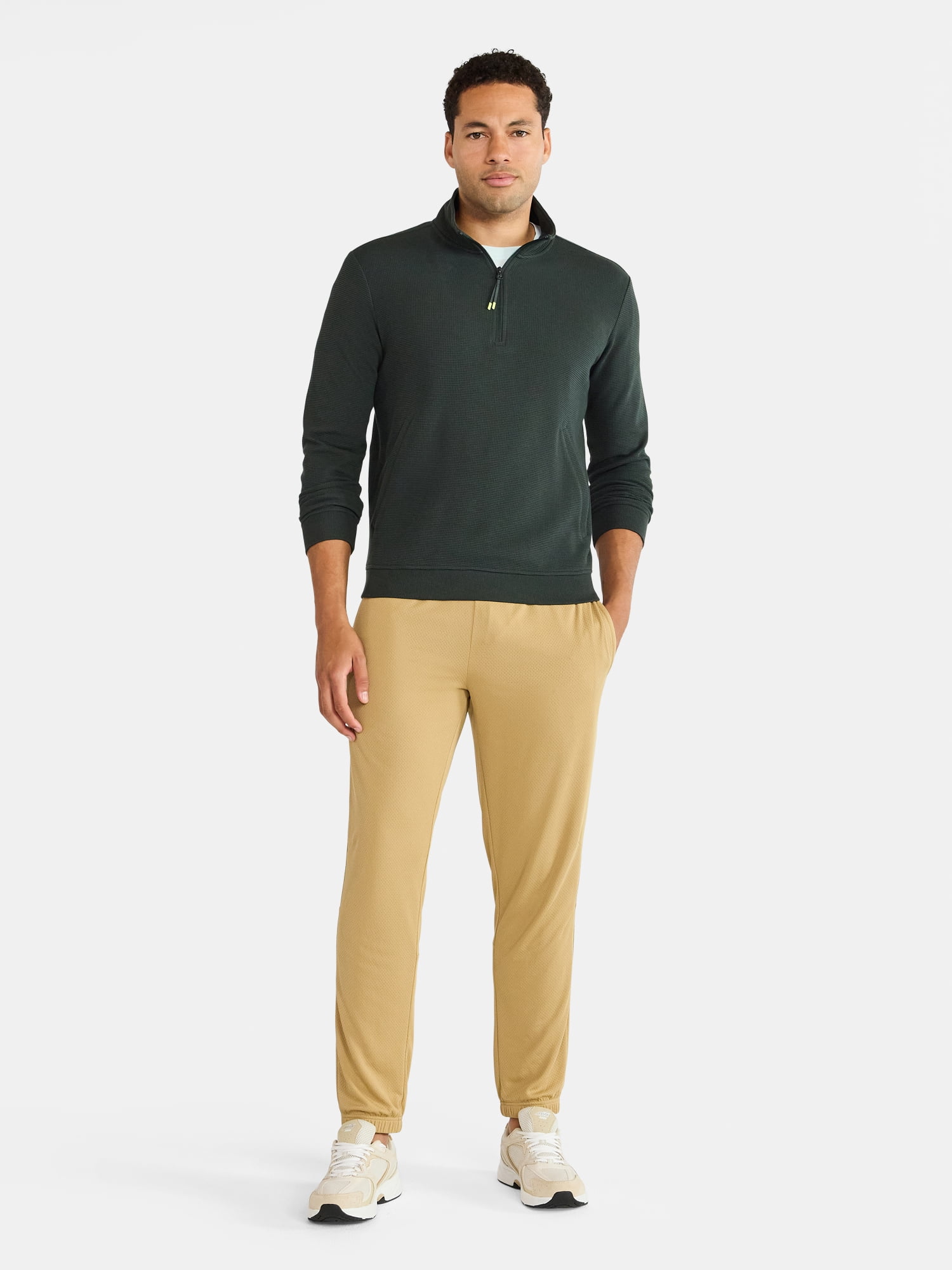 Athletic Works Men's and Big Men's Waffle Quarter Zip Pullover, Sizes S-3XL