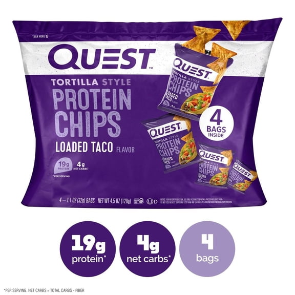Quest Tortilla Style Loaded Taco Protein Chips 4 ct / 1.1 oz - Pack of 3