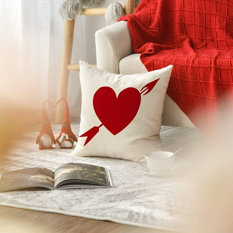 Red Throw Pillow Cases Festive Polylester Linen Kisses Hugs One