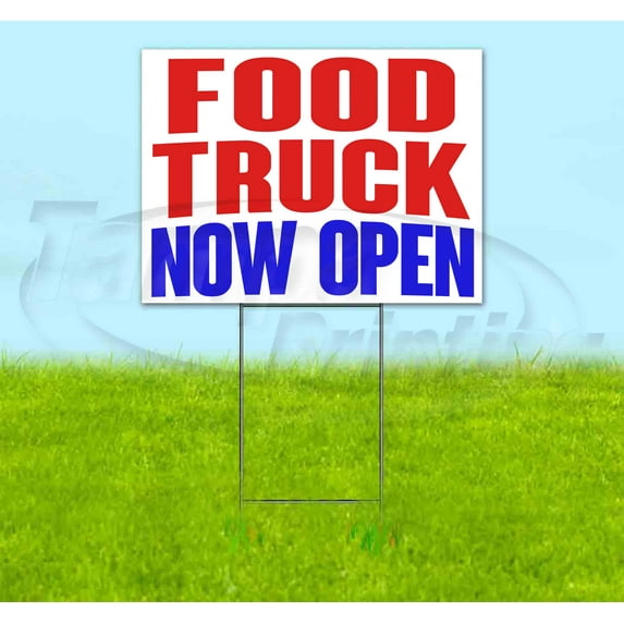 Food Truck Now Open (18" x 24") Yard Sign, Includes Metal Step Stake