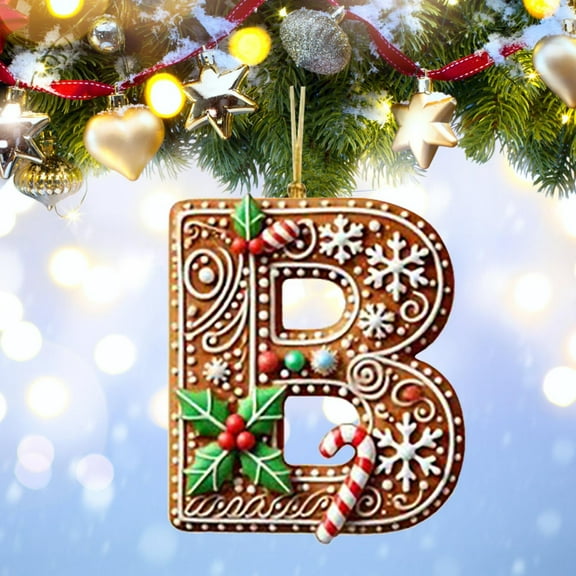 Harliver 26 Letter Christmas Tree Hanging Pendant, Gingerbread style Christmas Letters Ornaments A to Z Ornament Letters Decorative, Hanging Xmas Alphabet Letters for Christmas Tree Ornaments