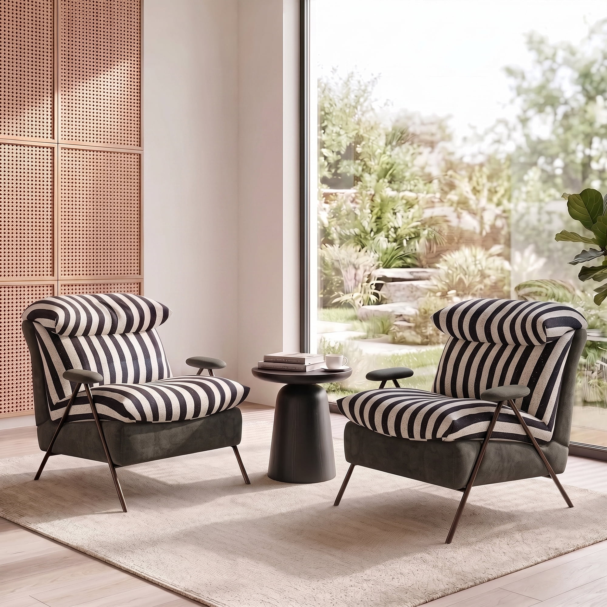 Aukfa Zebra Stripe Accent Chair, Modern Upholstered Armchair with Thick Padded Seat and Back for Living Room & Bedroom