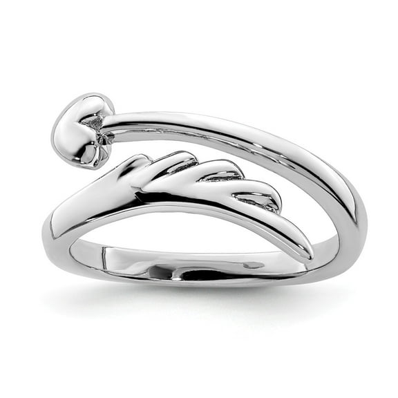White Sterling Silver Ring Band Toe Rhodium-plated Heart with Wing