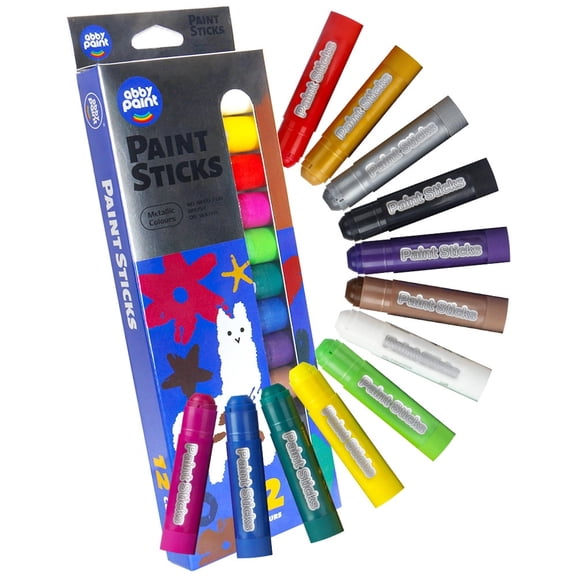 Abby paint, Tempera Paint Sticks, 12 Count, Metallic Colors, Washable, Non-Toxic, 4.2 oz