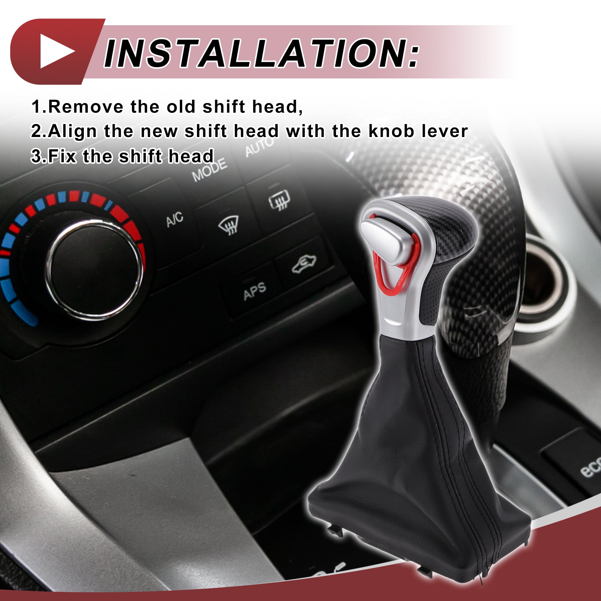 Unique Bargains Gear Shift Knob with Cover Automatic Stick Shifter Knob for Audi A5 Quattro 2008-2016 Faux Leather Black