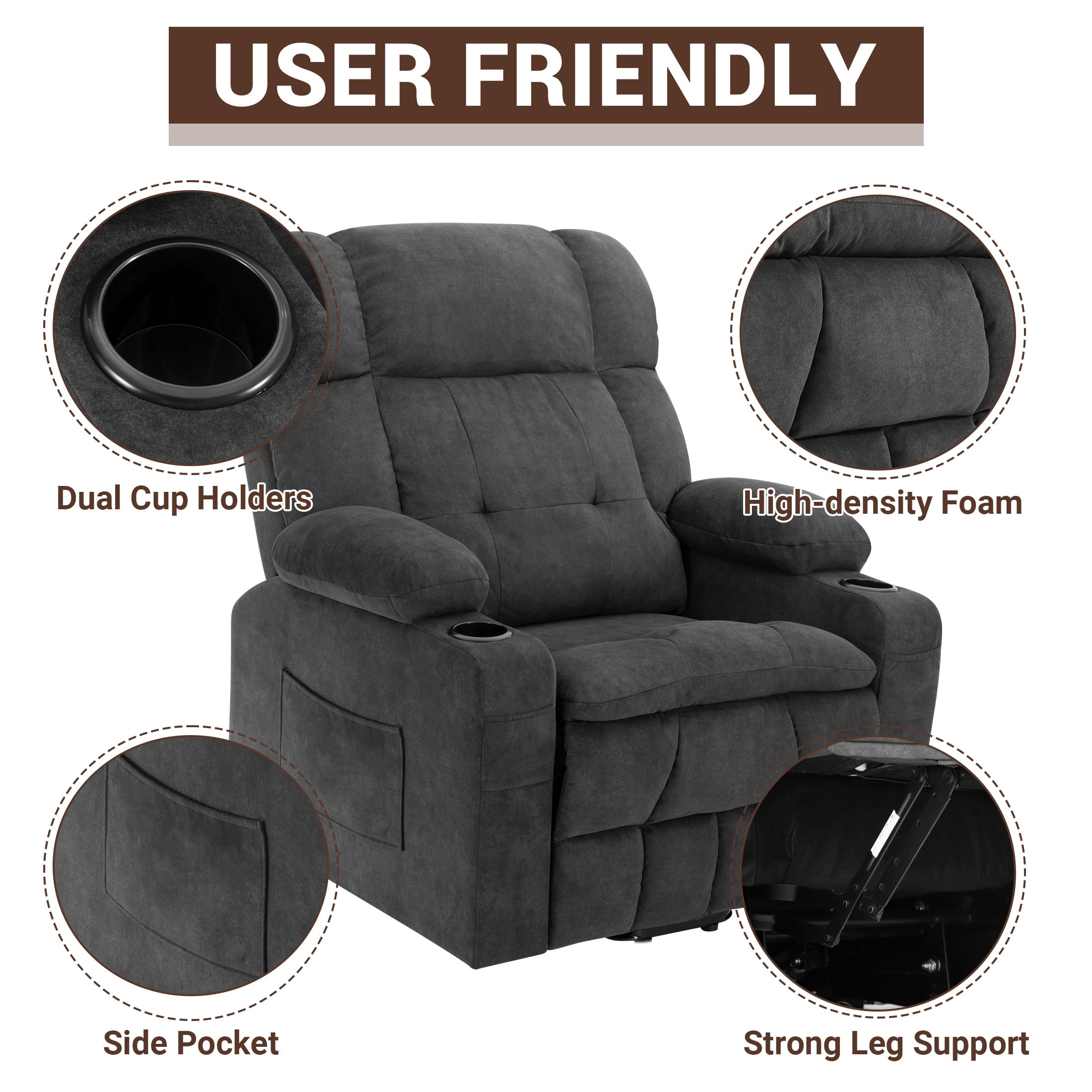 Oversized Power Lift Recliner Chair with Massage and Heat for Elderly, UHOMEPRO Large Wide Seat Recliners for Big and Tall, Safety Motion Reclining Mechanism with Cup Holders and USB, Gray