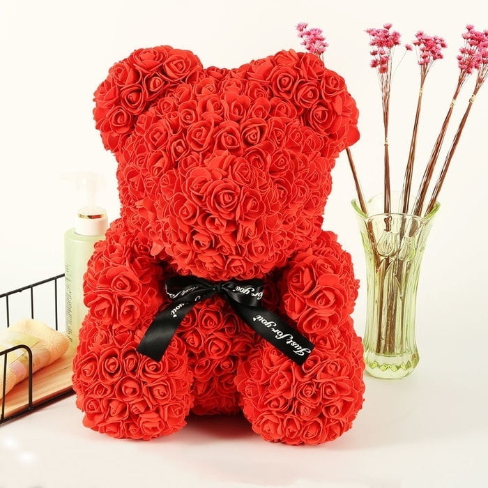 40CM Rose Bear Teddy Bear with Eternal Flowers for ...