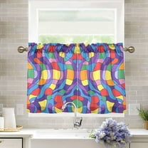 Yayeee Kitchen Curtains Light Filtering 27"x36" Rod Pocket Short Cafe Window Panel, Yellow Wavy Plaid