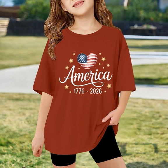 MAIHAN Girls 250 Anniversary USA Shirt 250 Anniversary America Merchandise Tshirt Shirts 4th of July Outfits Patriotic Tees(Shirt PrintA,Red,13-14 Years)