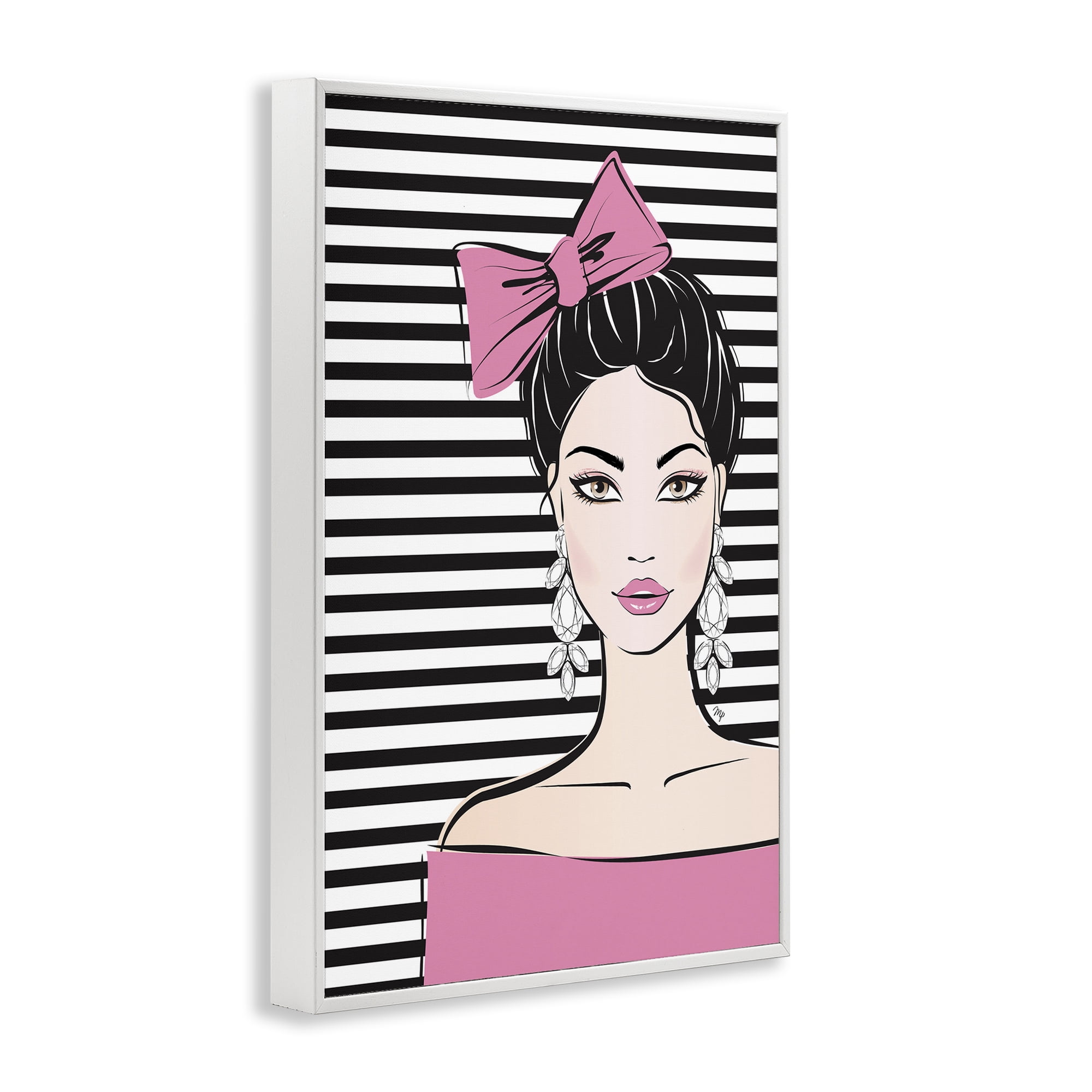 Stupell Industries Girl with Pink Bow & Earrings White Framed Giclee Art, design by Martina Pavlova
