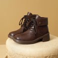 thumbnail image 5 of Women Boots Chunky Heel Round Toe Lace-up Ankle Short Boots Women Trendy Casual Outdoor Dressy Winter Warm Shoes Brown 7.5, 5 of 10