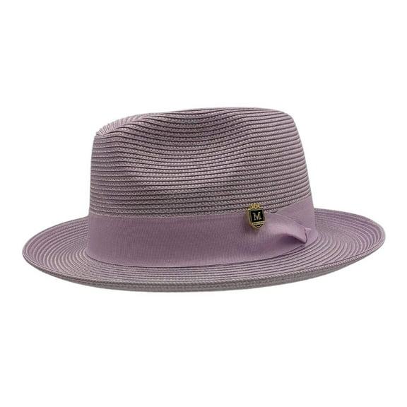 Men's Braided Wide Brim Pinch Fedora Matching Grosgrain Ribbon Hat in Lavender H-42