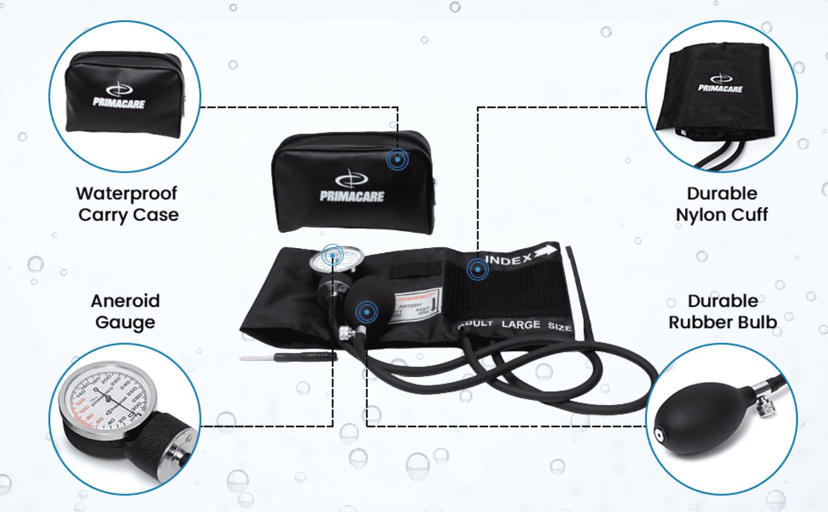 Primacare DS-9193WM Classic Series Large Adult Size Professional Blood Pressure Kit with Aneroid Sphygmomanometer, Latex Free Inflation System BP Kit with Nylon Cuff
