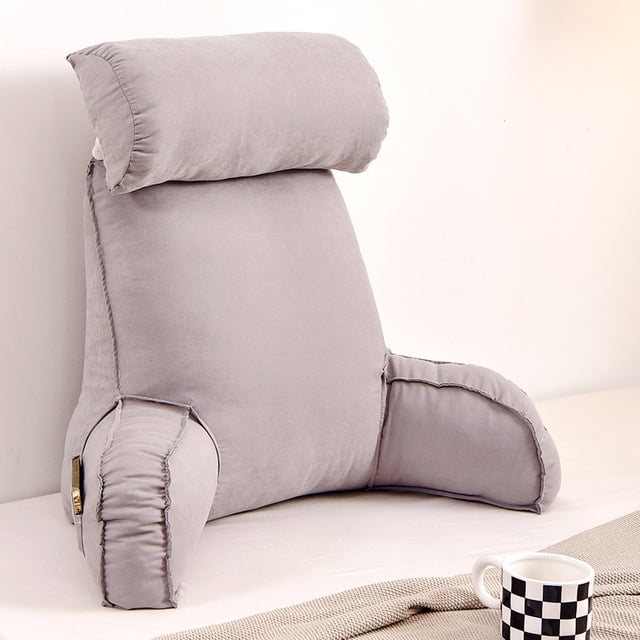 Almohada de lectura de respaldo grande con almohada para brazos y cuello Relleno de algodón perlado, almohada cómoda y de soporte completo para el cabello