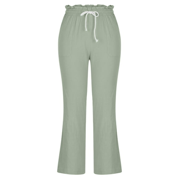 Patlollav Pants for Womens,Fashion Women's Summer Casual Loose Cotton and Linen Pocket Solid Trousers Pants