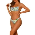 thumbnail image 4 of Conjunto de bikini de dos piezas con estampado de hojas para mujer, con tirantes ajustables y lazo, traje de baño en verde medio, 4 of 5