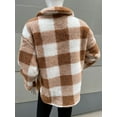 thumbnail image 3 of Fluffy Plush Checked Teddy Velvet Jacket for Women, 3 of 6