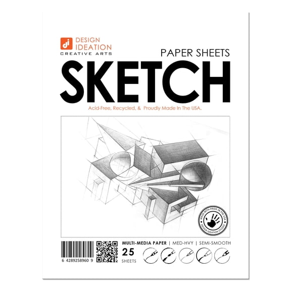 SKETCH Paper : Multi-media paper. Loose Sheet Pack. (8.5" x 11") (25 Sheets)