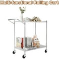 thumbnail image 3 of Lumiparty Heavy Duty 2-Tier Wire Rack Cart On Wheels, Commercial Grade Rolling Utility Cart for Kitchen Pantry Steel Frame with Handle & Shelves, Silver, 3 of 7