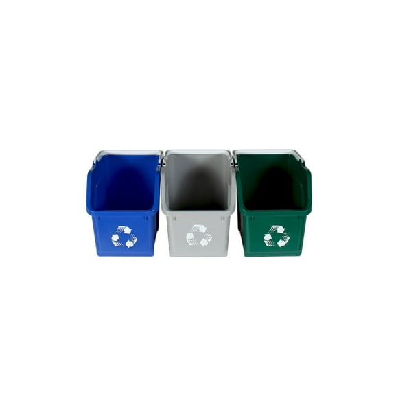 Busch Systems Multi Recycler Stackable Indoor Recycling Containers [3 Pack] 18 G - Grey | Blue | Green - Mobius Loop Indoor Container