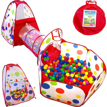 Playz 3piece Kids Play Tent Crawl Tunnel and Ball Pit With Basketball Hoop for sale online 