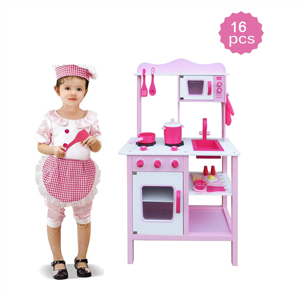 Kitchen Kids Play Set Pretend Baker Toy Cooking Playset Girls Food Accessories 