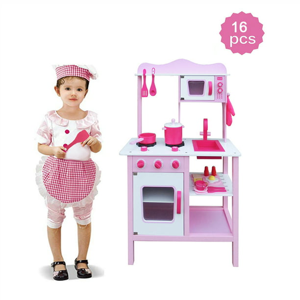 Play Kitchen Set Kids Wood Kitchen Toy Cooking Pretend To Play Set With 16 Piece Cookware Accessories Kitchen Accessories For Kids Kitchen Playset For Toddlers Play Kitchen Sets For Girls W5461 Walmart Com