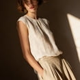 thumbnail image 2 of Oksale Cap Sleeve Tops for Women Casual Cozy Crewneck Cotton Linen Shirts Trendy Pleated Front Summer Tops Beige M, 2 of 8