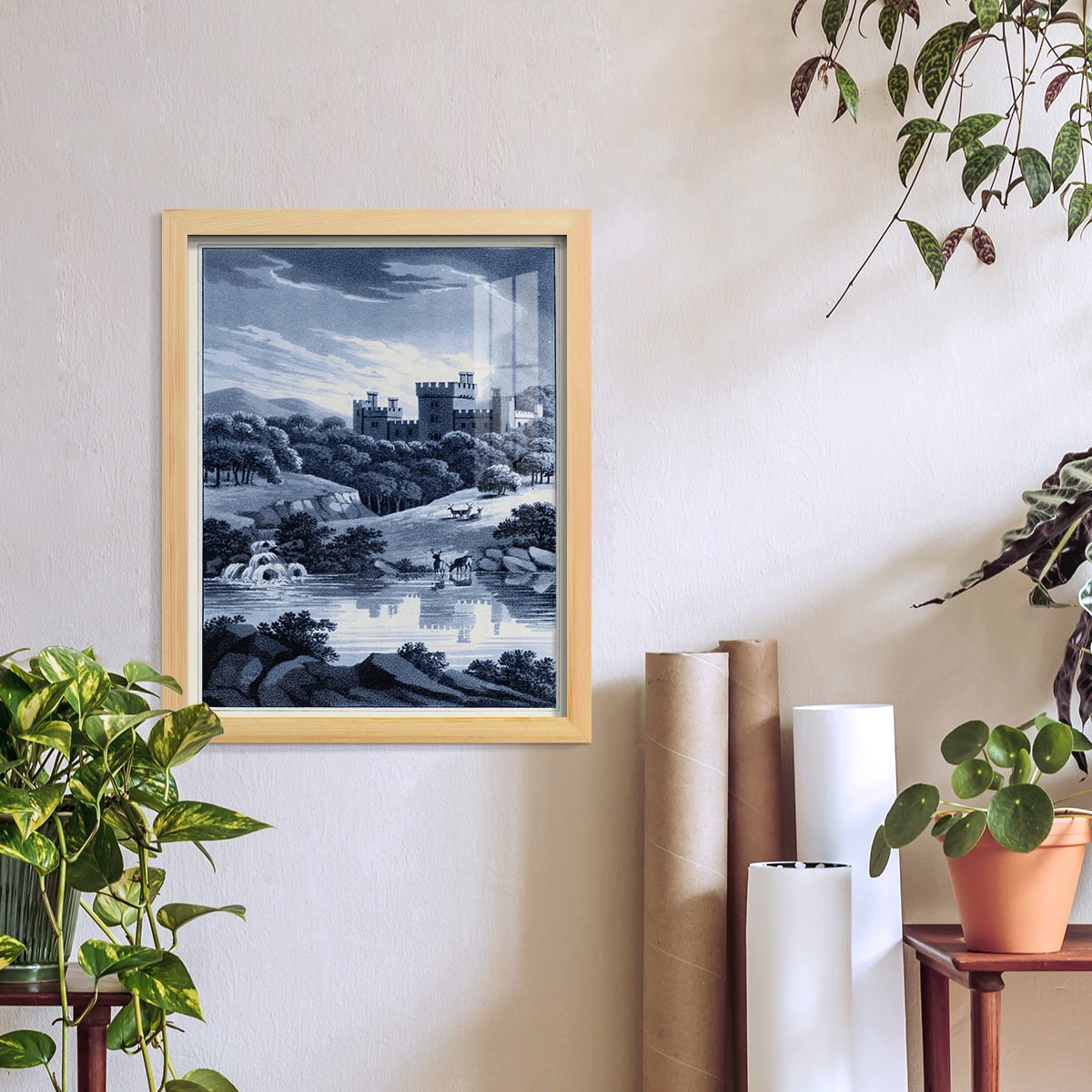 Estate View II -Framed Print w/glass-Natural Wood