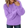 thumbnail image 2 of Womens Knit Sweater Tops for Women Trendy Crewneck Loose Fit Pullover Solid Color Jacquard Pattern Soft Casual Fall Winter Outfit, 2 of 6