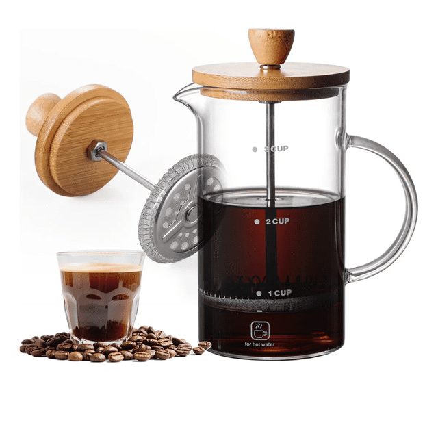 Cafetera Francesa De Vidrio Con Tapa De Bambú Inoxidable Xtellar transparente