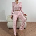 thumbnail image 6 of ZHENHONG Pajamas for Women, 2 Piece Long Sleeve Button Front V Neck Floral Print Lettuce Trim Pajama Set, Women's Sleepwear Pink, 6 of 7