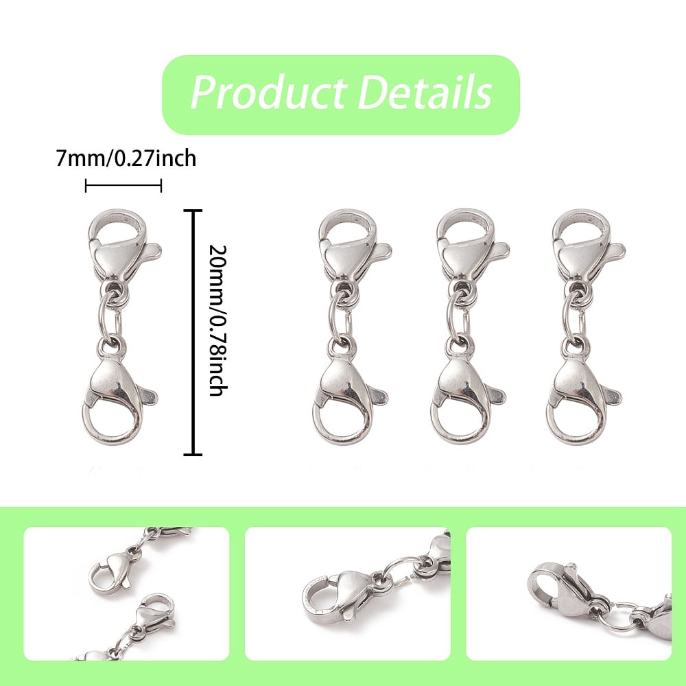 200pcs Non-Tarnish 304 Stainless Steel Double Lobster Claw Clasps 201 Stainless Steel Jump Ring Stainless Steel color 22mm