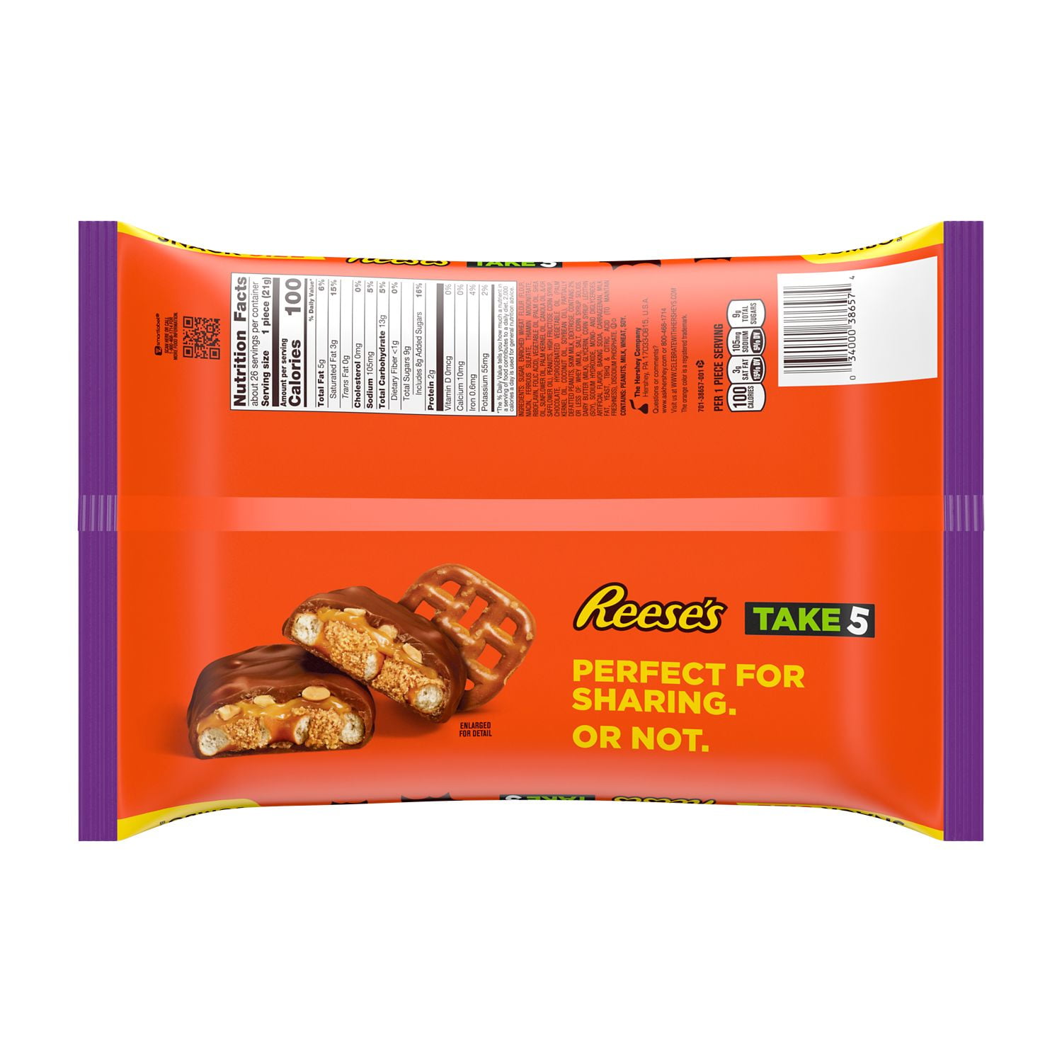 REESE’S, TAKE 5 Pretzel, Caramel, Peanut Butter, Peanut, Chocolate Snack Size Candy Bars