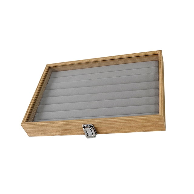 Bandeja apilable para joyería, caja de almacenamiento con placa de cubierta, caja organizadora de madera, soporte de exhibición para pendientes, colga Estilo D Yinane Bandeja de almacenamiento de joyas