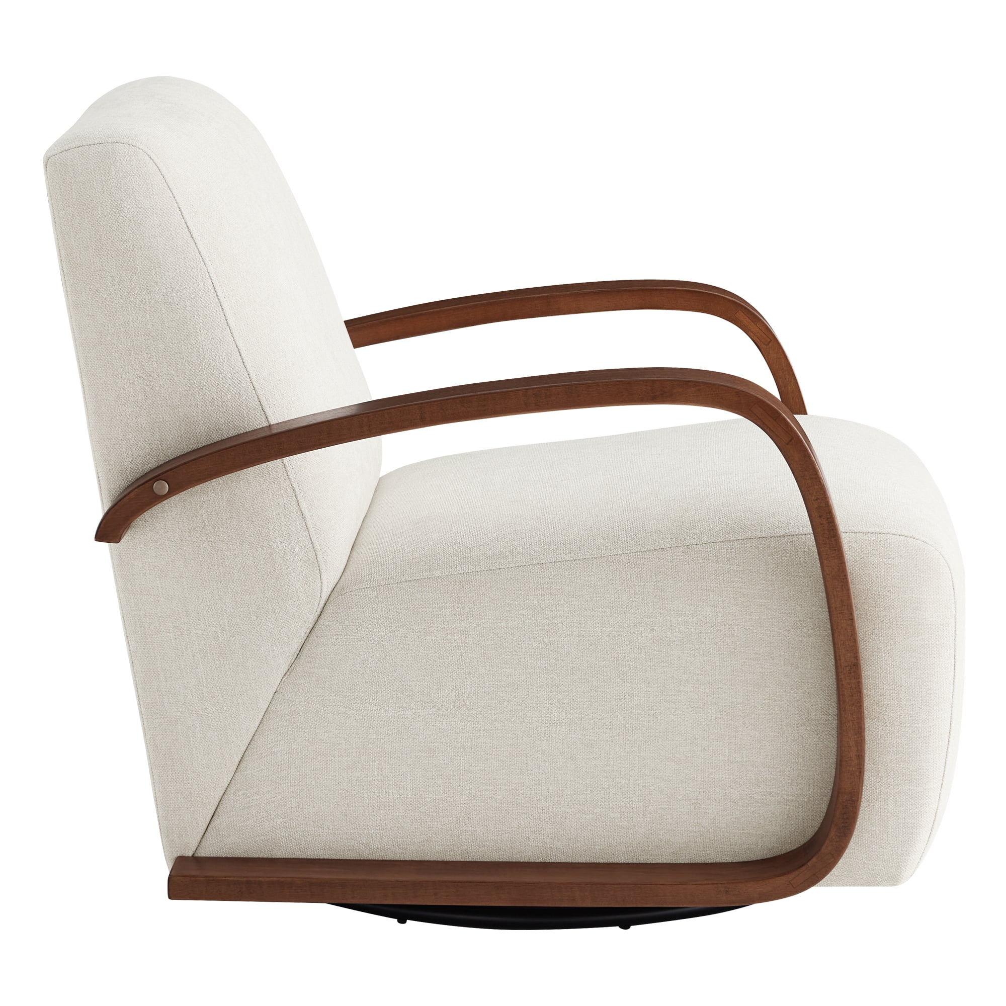 Spruce & Spring Modern Swivel Accent Chair with U-Shaped Wood Arms Single, Linen&Walnut