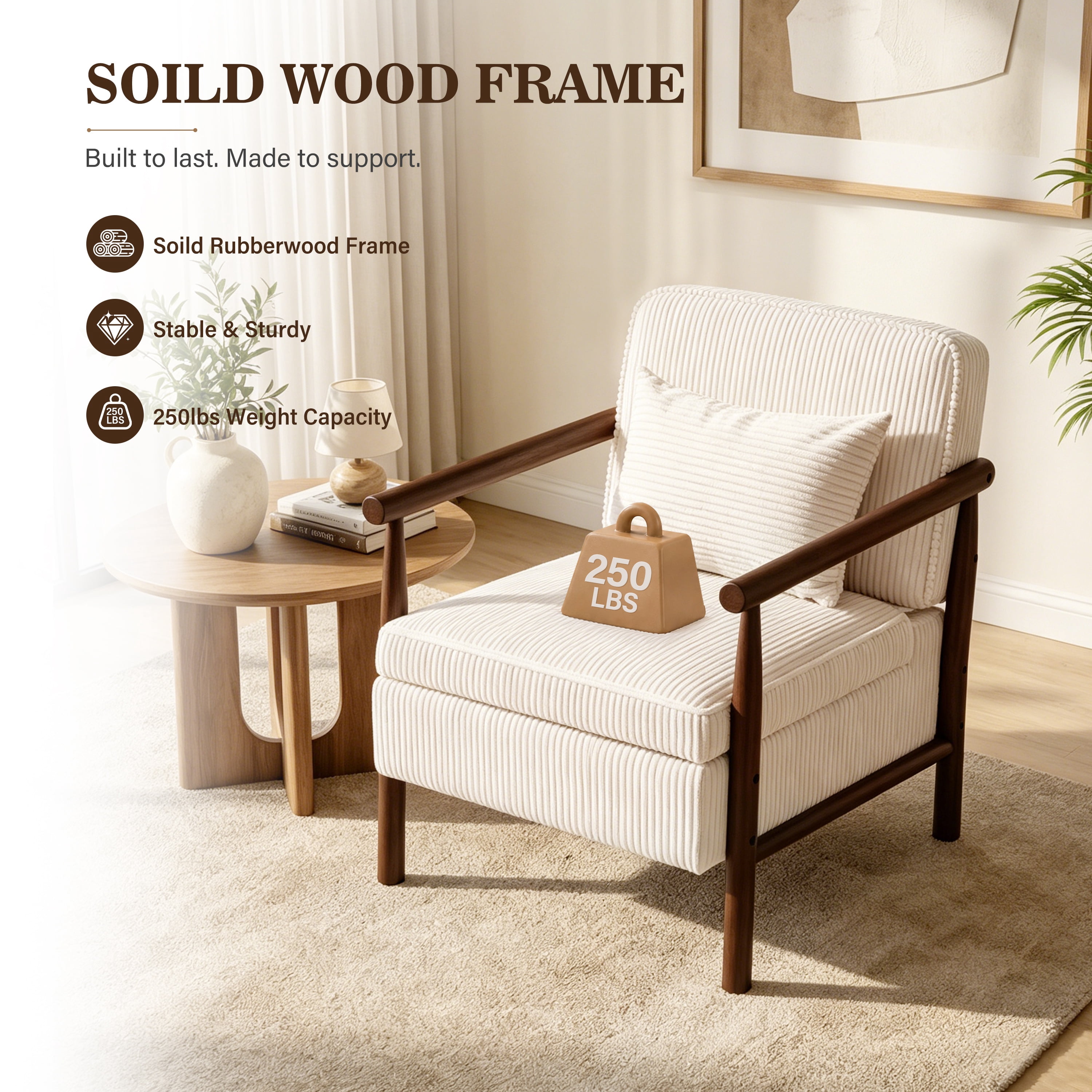 Accent Chair with Hidden Storage, LEGAHOME Antique White Modern Arm Chair for Living Room, Comfy Corduroy Reading Armchair for Bedroom, with Solid Wood Leg for 250lbs Weight Capacity