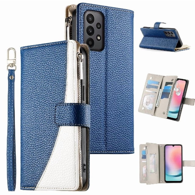 Funda cartera GANGXUN para Samsung Galaxy M13 4G , cuero PU con tarjetero, cremallera, correa de mano, soporte y protección 1096°