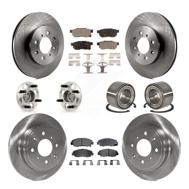 Transit Auto Front Rear Wheel Hub Bearings Assembly Disc Brake Rotors and Ceramic Pads Kit (10Pc) for Car 1997 Acura EL Without 4 ABS - Left Right Side (Driver Passenger) KBB-116757