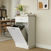 ELECWISH Kitchen Tilt Out Trash Can Cabinet Freestanding Trash Bin Holder Storage Drawer Waste Bin-Wooden Recycling Trash Cabinet,White