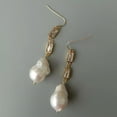 thumbnail image 3 of K-KED Cultured White keshi Pearl Cz pave Chain Dangle Hook Earrings For Women, 3 of 5