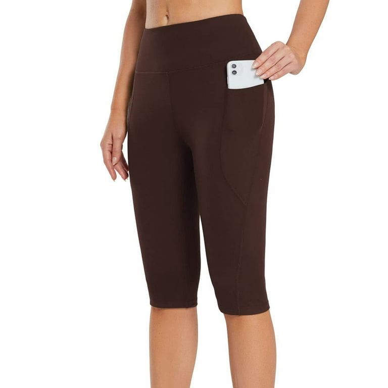 Mrat High Waisted Athletic Pants Capris Yoga Pants Women's Knee Length  Leggings High Waisted Yoga Workout Exercise Capris For Casual Summer With  Pockets Ladies Yoga Pants Casual Brown XL 
