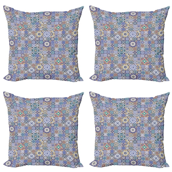 Ambesonne Moroccan Throw Pillow Cover 4 Pack, Grid Squares Pattern, 18", Multicolor
