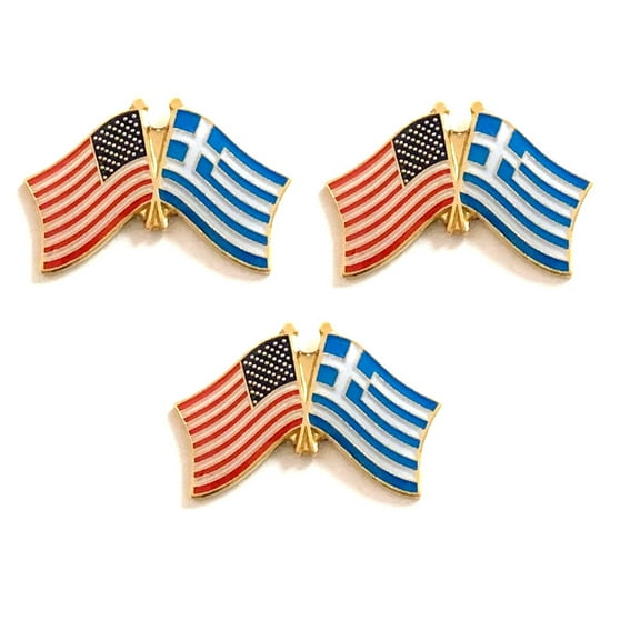 Greece & US Crossed Double Flag Lapel Pins, Pack of 3