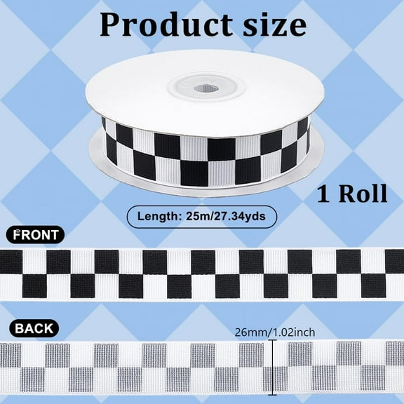 27 Yards Black and White Check Ribbon 1 Inch Racing Car Themed Grosgrain Ribbon Grosgrain Ribbon with Classic Checkered Pattern for DIY Racing Car Party & Gift Decoration