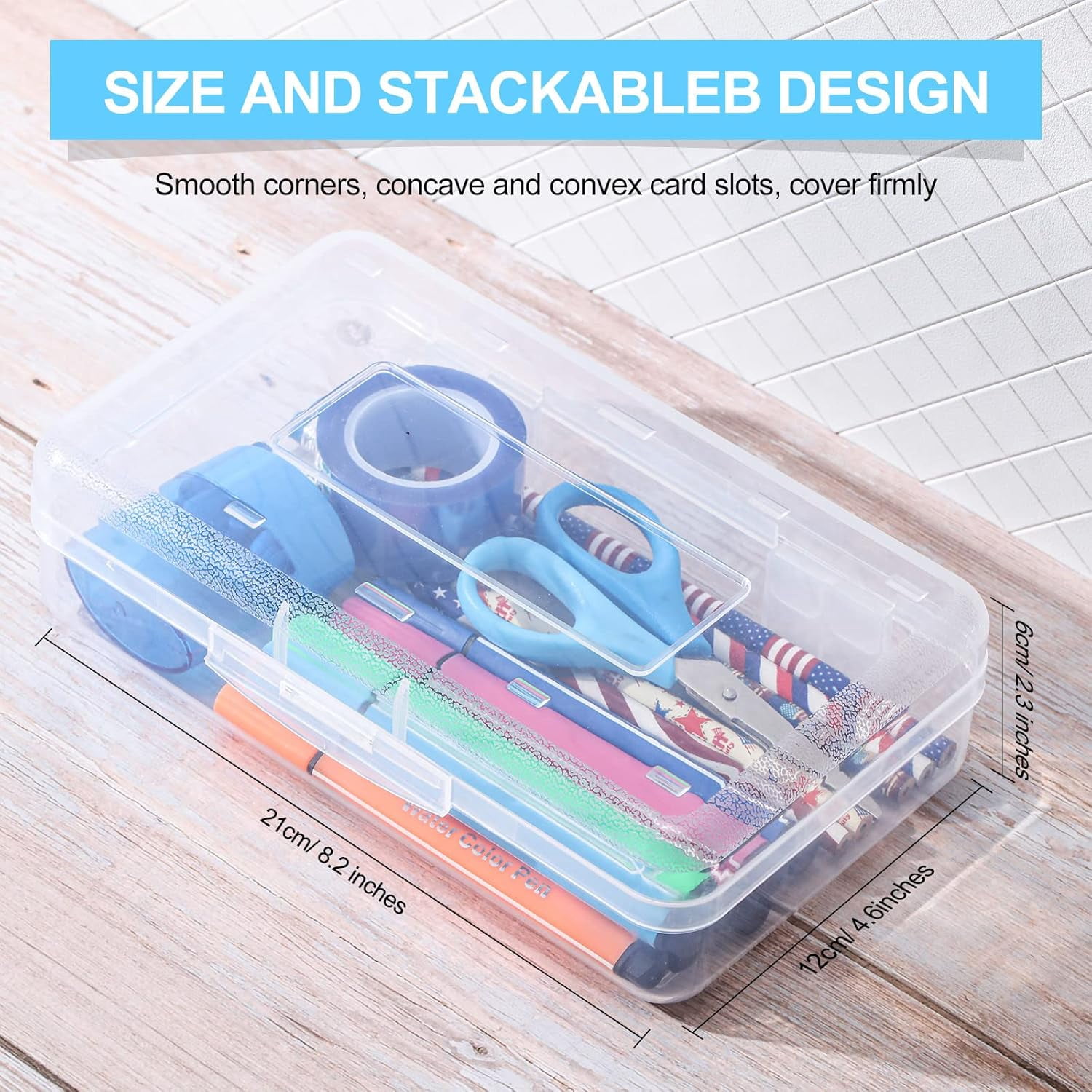 24 Pack Clear Plastic Pencil Boxes, Large Stackable Stationery Organizer, Bulk Crayon Storage Case for Classroom and Daily Use, Transparent