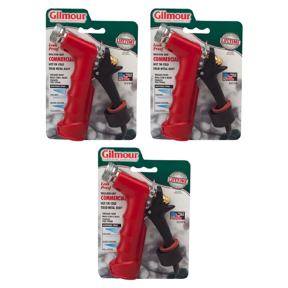 Gilmour Spray Nozzle Garden Hose Trigger Adjustable Spray 0572 Red Color Durable Construction
