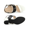 thumbnail image 4 of BLISSFUL STEP Valentine's Slingback Sandals Contrast Color Chunky Heel Big Circle Buckle Sandals White Black 9, 4 of 7