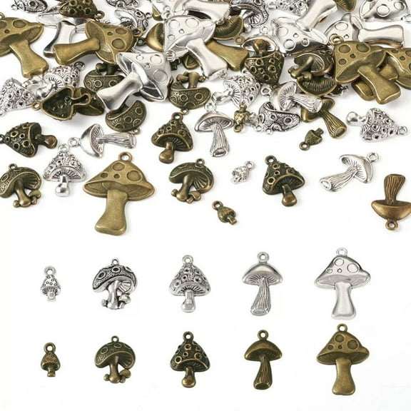 GRACEARA 80Pcs/Bag Alloy Mushroom Pendants Charms For Jewelry Making 13~40.5x8~29x3~5mm
